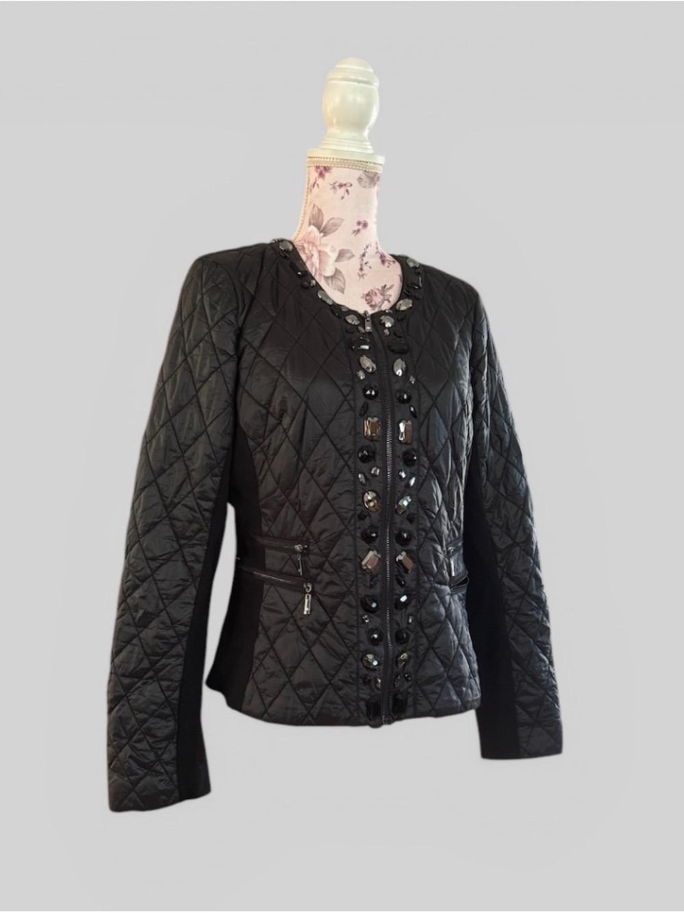 White House Black Market Black Quilted Embellished  Women's Jacket - Picture 6 of 7